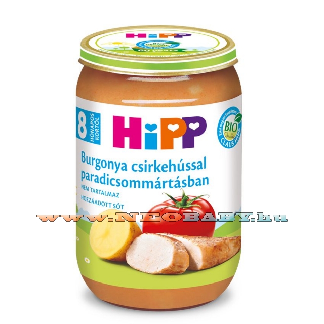 HIPP Burgonya csirkehssal paradicsommrtsban junior men bbitel 220g (8 hnapos kortl) 6510