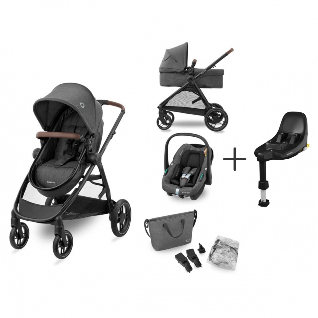 MAXI-COSI Zelia S Trio 4in1 babakocsi szett aj�nd�k FamilyFix S ISOFIX talppal Dark Grey MC1996551110